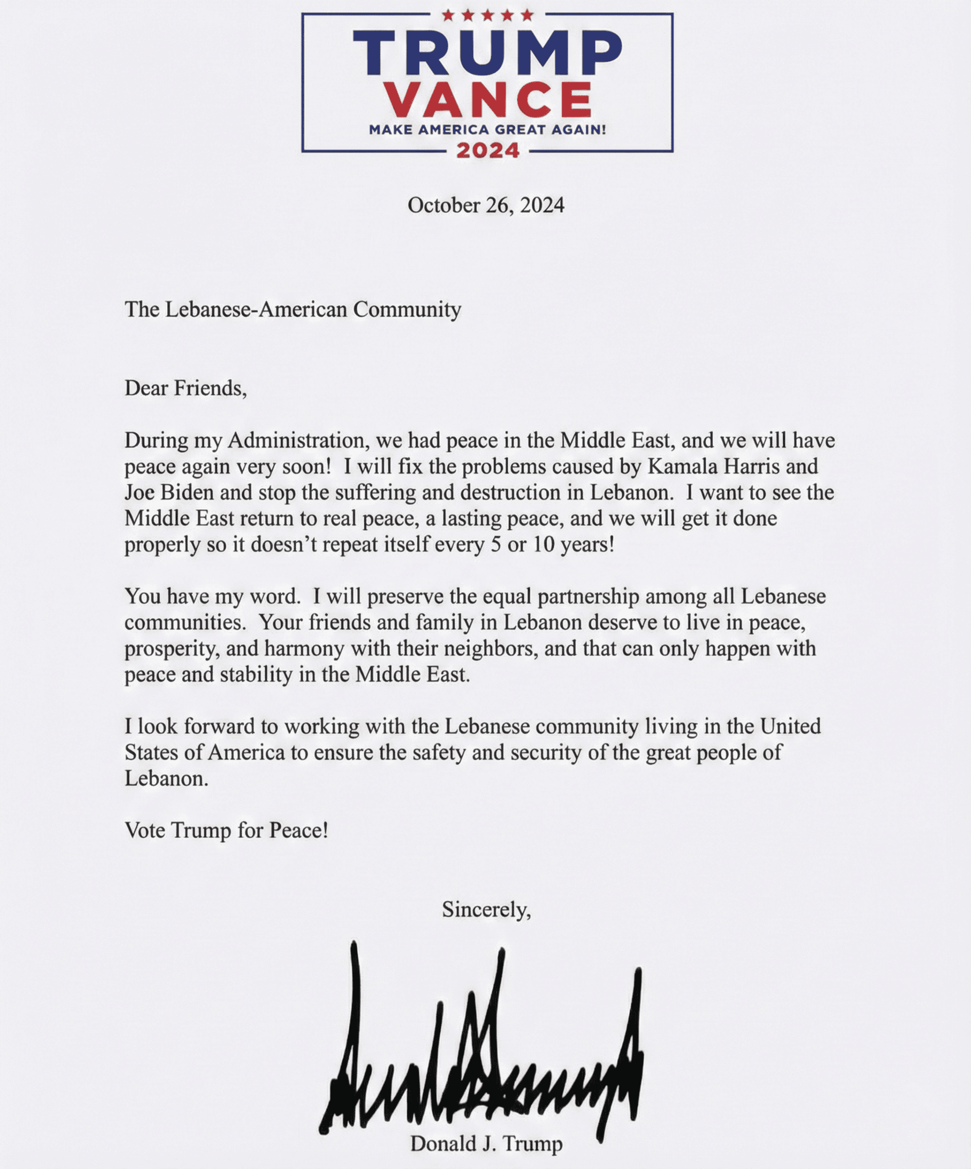 Letter from President Donald J. Trump